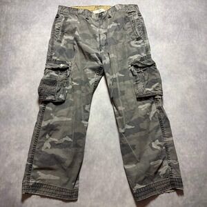 Signature by Levi Strauss Cargo Pants Mens 38x28 Grey Camo Y2K Gorpcore Utility